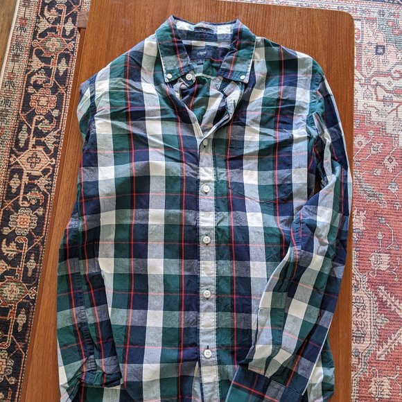 J Crew Slim Medium Checked Shirt Green/Blue - Picture 1 of 3